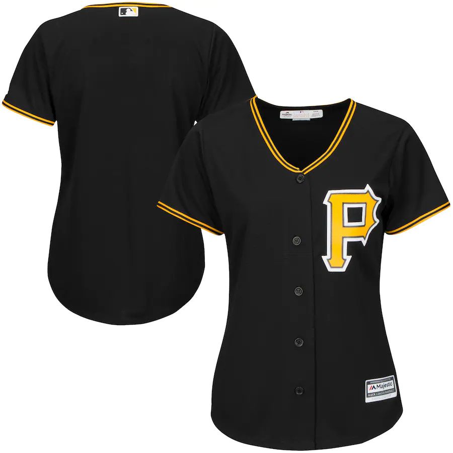 Womens Pittsburgh Pirates Majestic Black Alternate Plus Size Replica Cool Base Team MLB Jerseys->women mlb jersey->Women Jersey